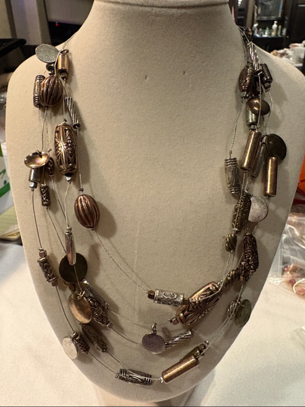 Chico's Multi-Strand Mixed Metal Necklace in Bronze and Silver Tones